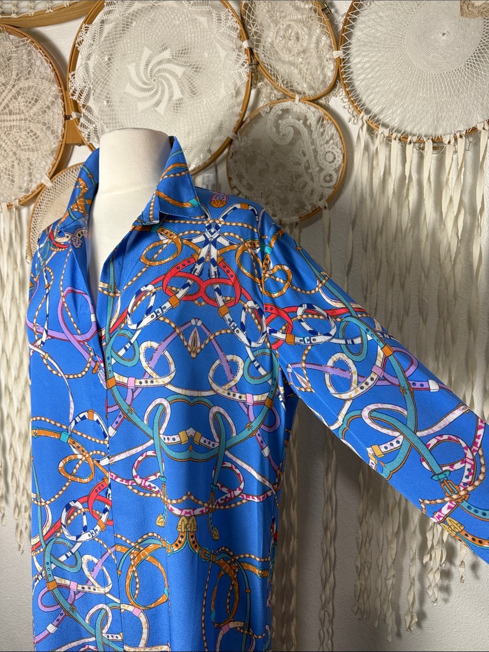 Catherine Gee NWT Daria Silk Shirt Dress in Blue Belt Size Large - Picture 4 of 14